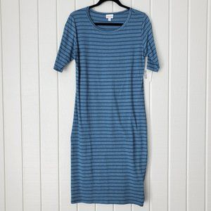 NWT LuLaRoe Julia Dress Large Striped Heather Blue Bodycon Fitted NEW